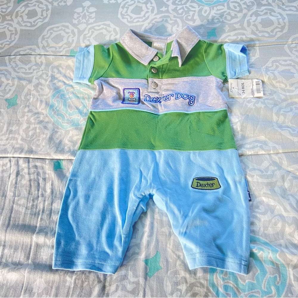 Vintage Green and Gray Baby Romper